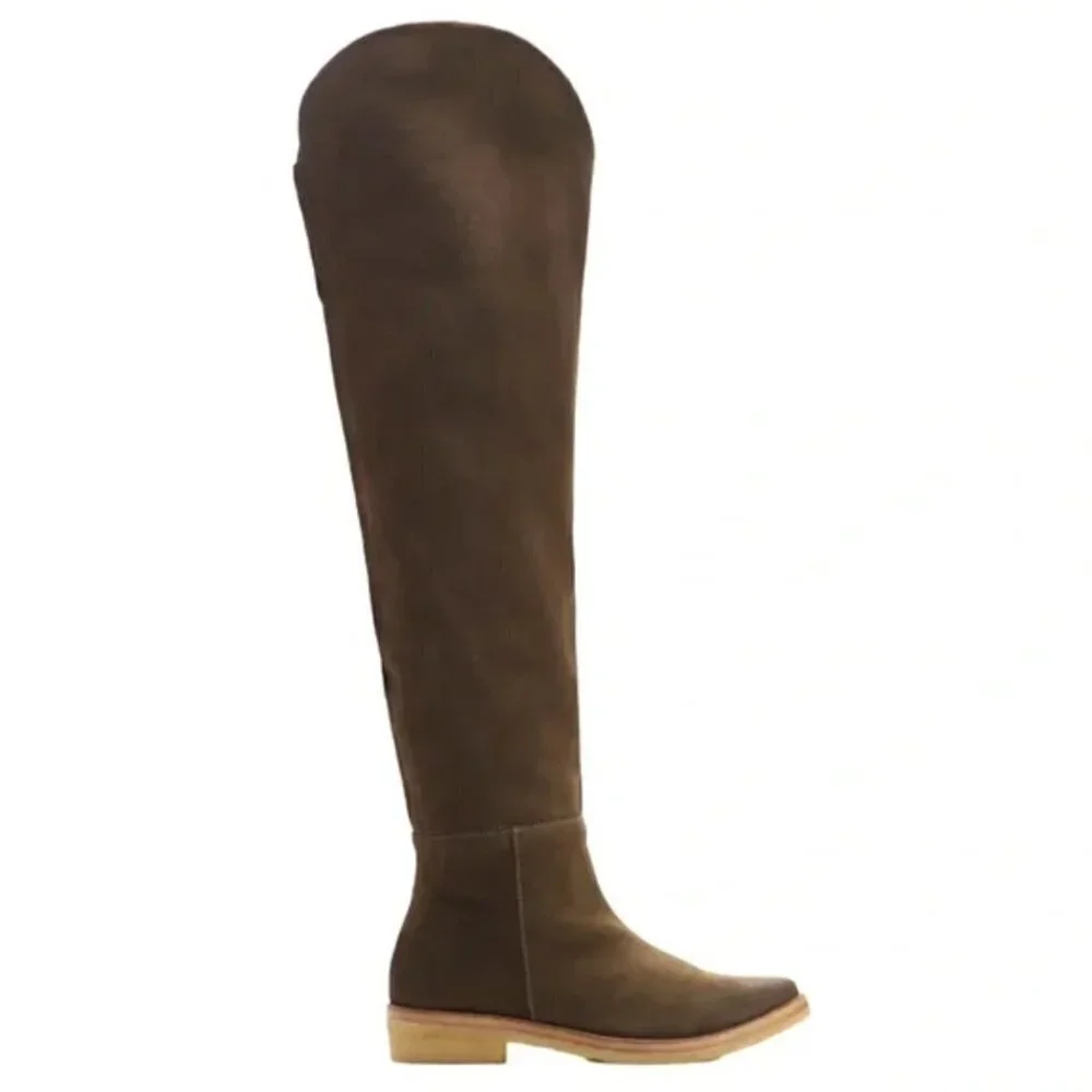 NEW Free People Khaki Green Suede Over The Knee Pointed Toe Boots